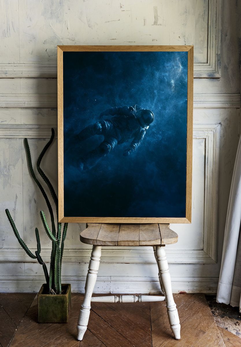 Floating Astronaut Space Print. room preview