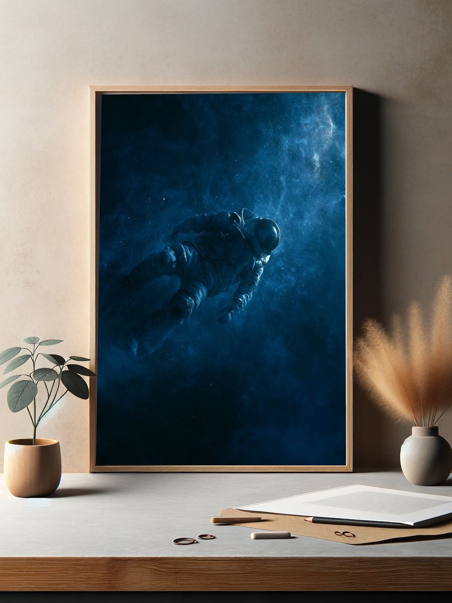 Floating Astronaut Space Print. — room view 2