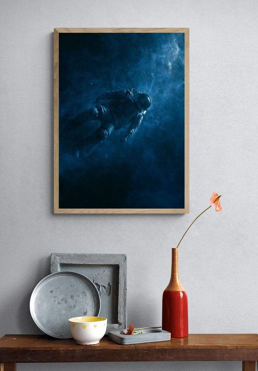 Floating Astronaut Space Print. — room view 3
