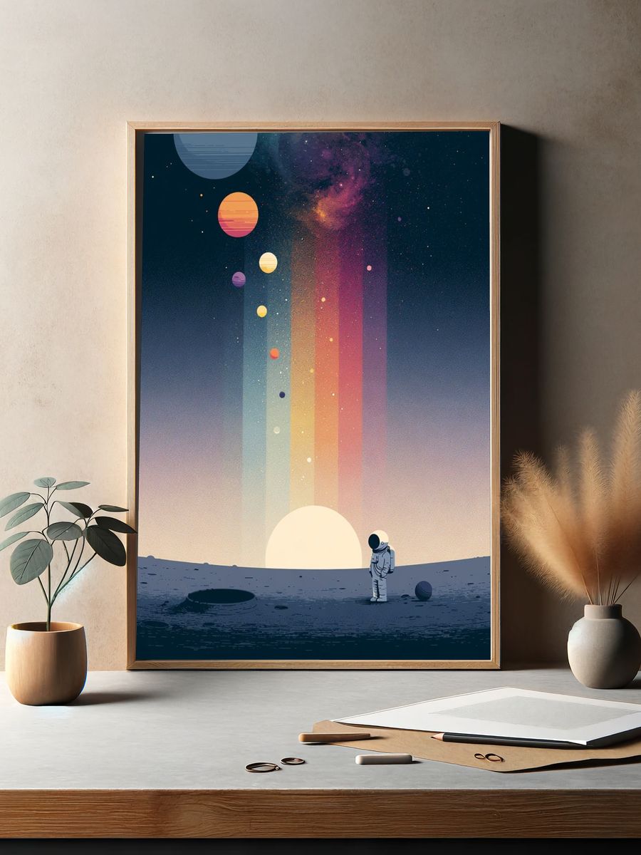 Astronaut on Moon Digital Art Poster. — room view 2