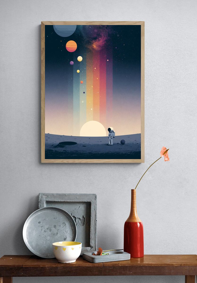 Astronaut on Moon Digital Art Poster. — room view 3