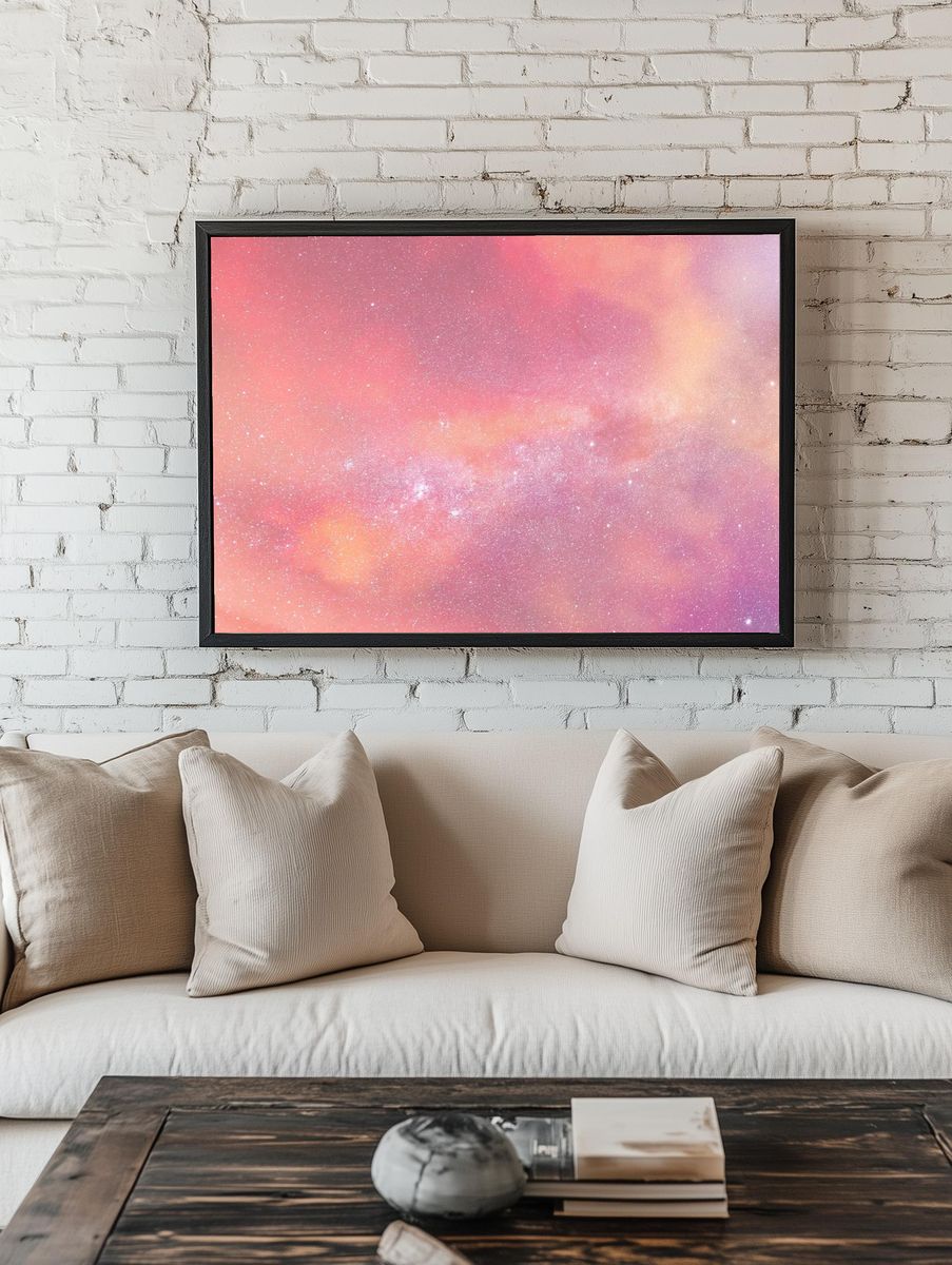 Cloudy evening pink sky background. room preview