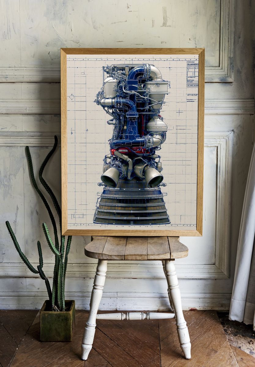Rocket Engine Blueprint Poster. room preview