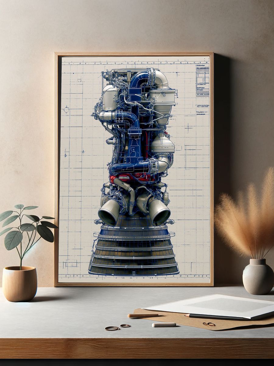 Rocket Engine Blueprint Poster. — room view 2