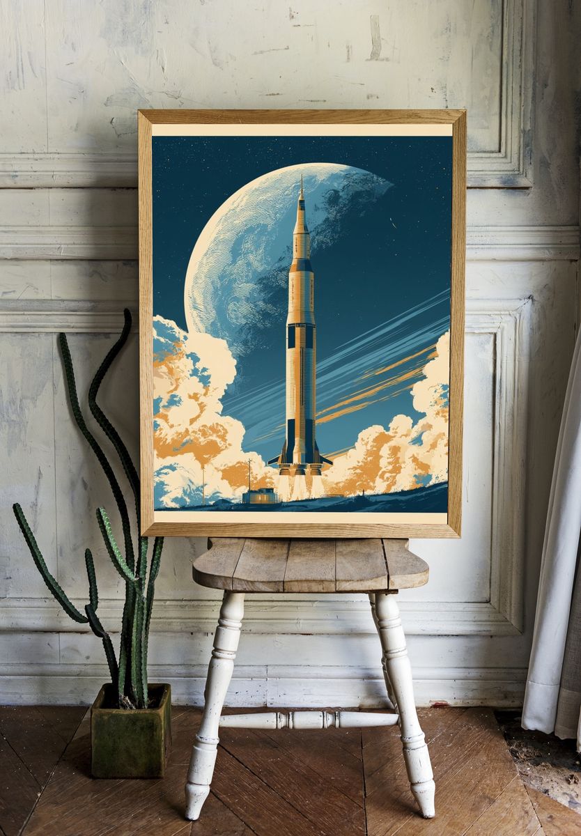 Rocket Launch Moonlit Space Poster. room preview