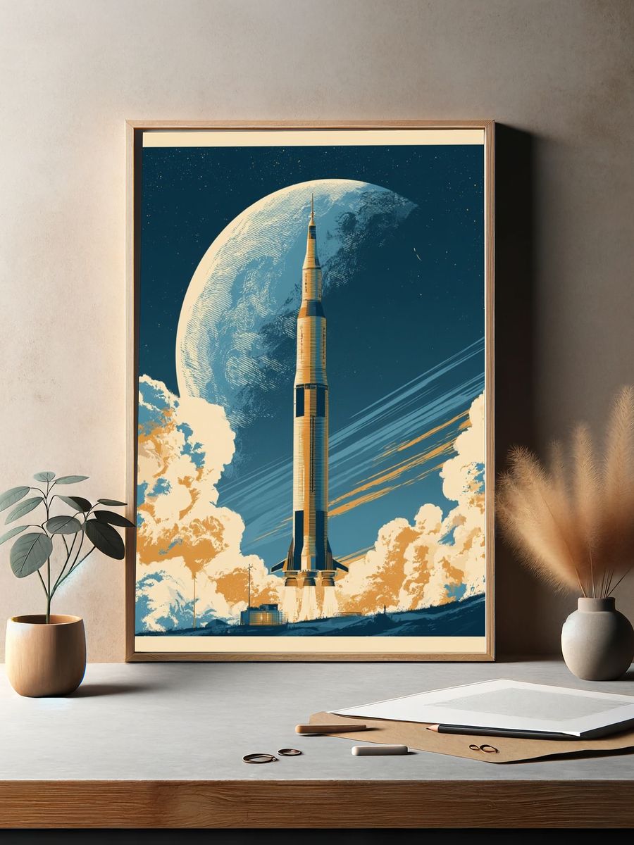 Rocket Launch Moonlit Space Poster. — room view 2