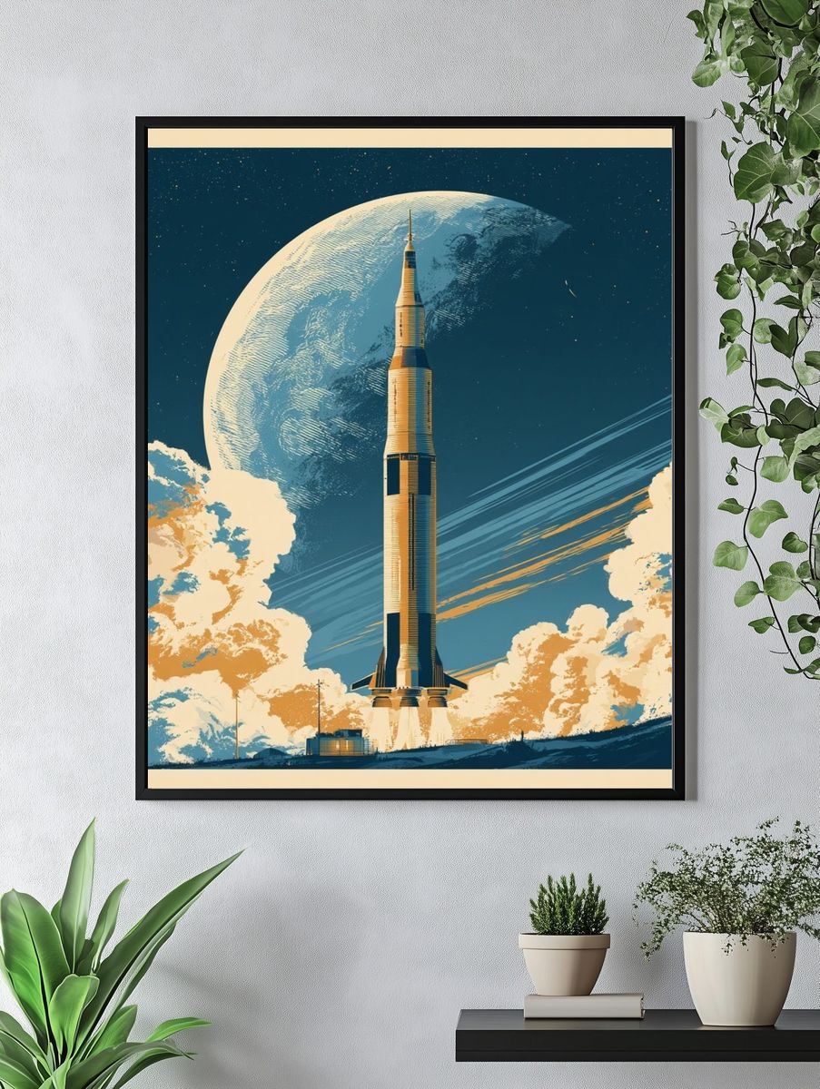 Rocket Launch Moonlit Space Poster. — room view 4