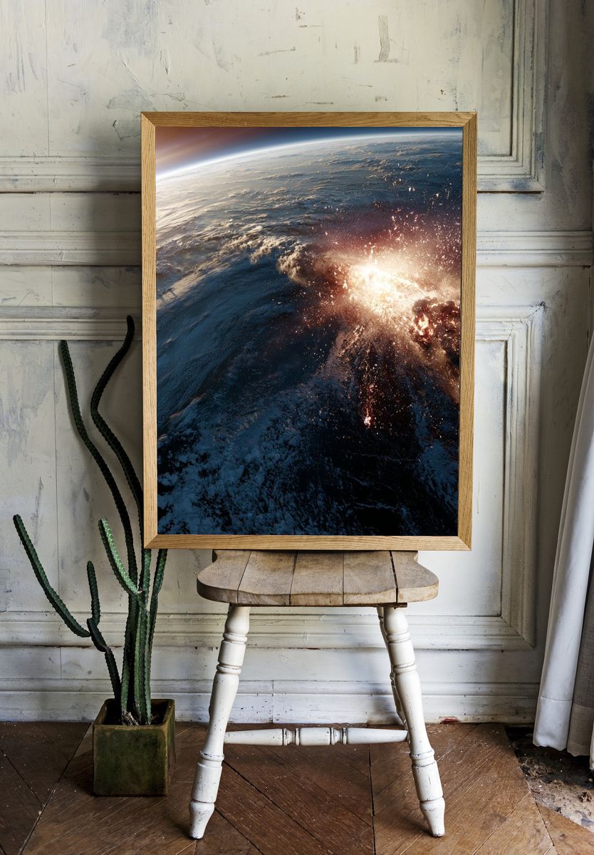 Earth Horizon Explosion Space Print. — room view 1