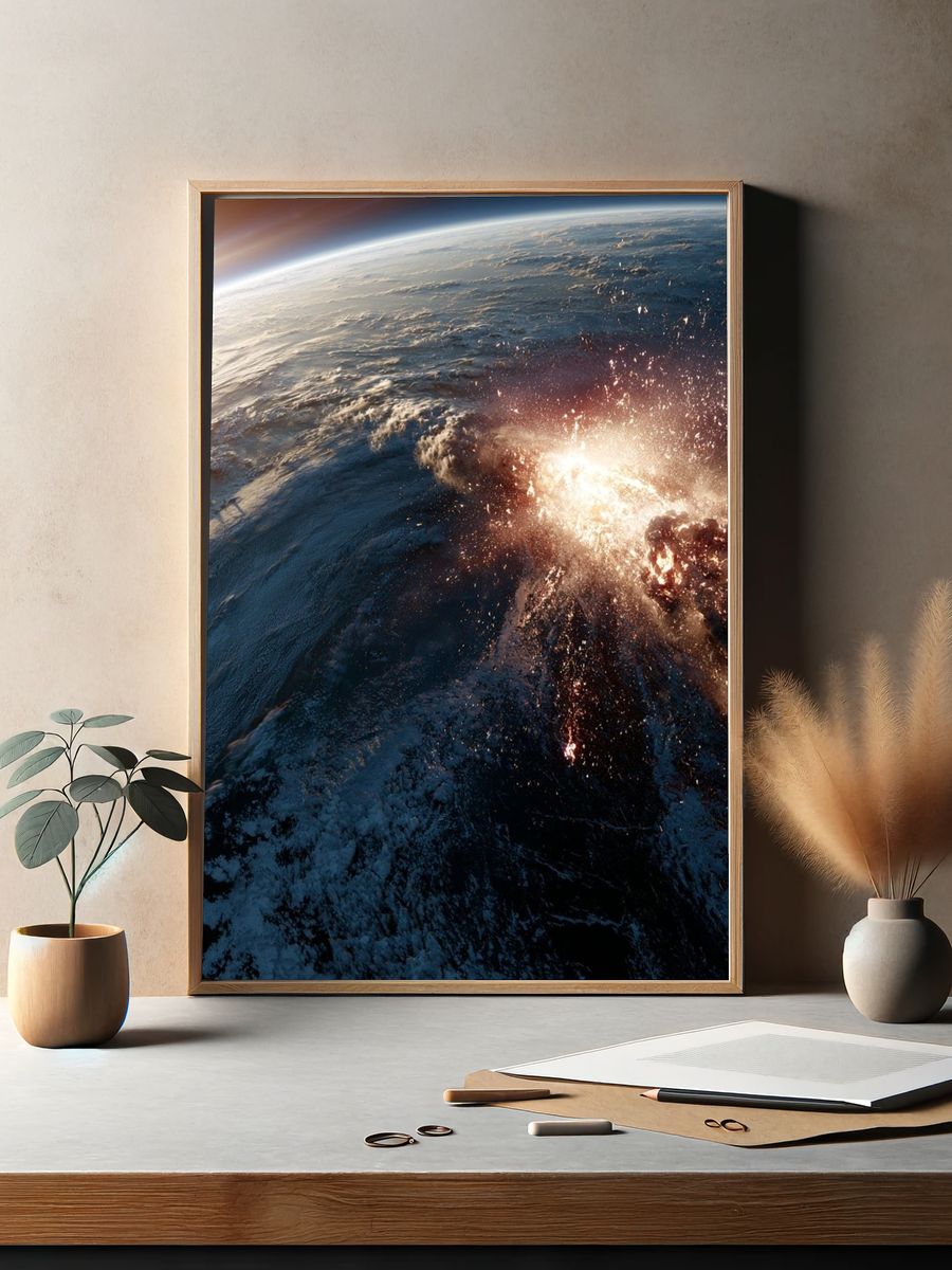 Earth Horizon Explosion Space Print. — room view 2