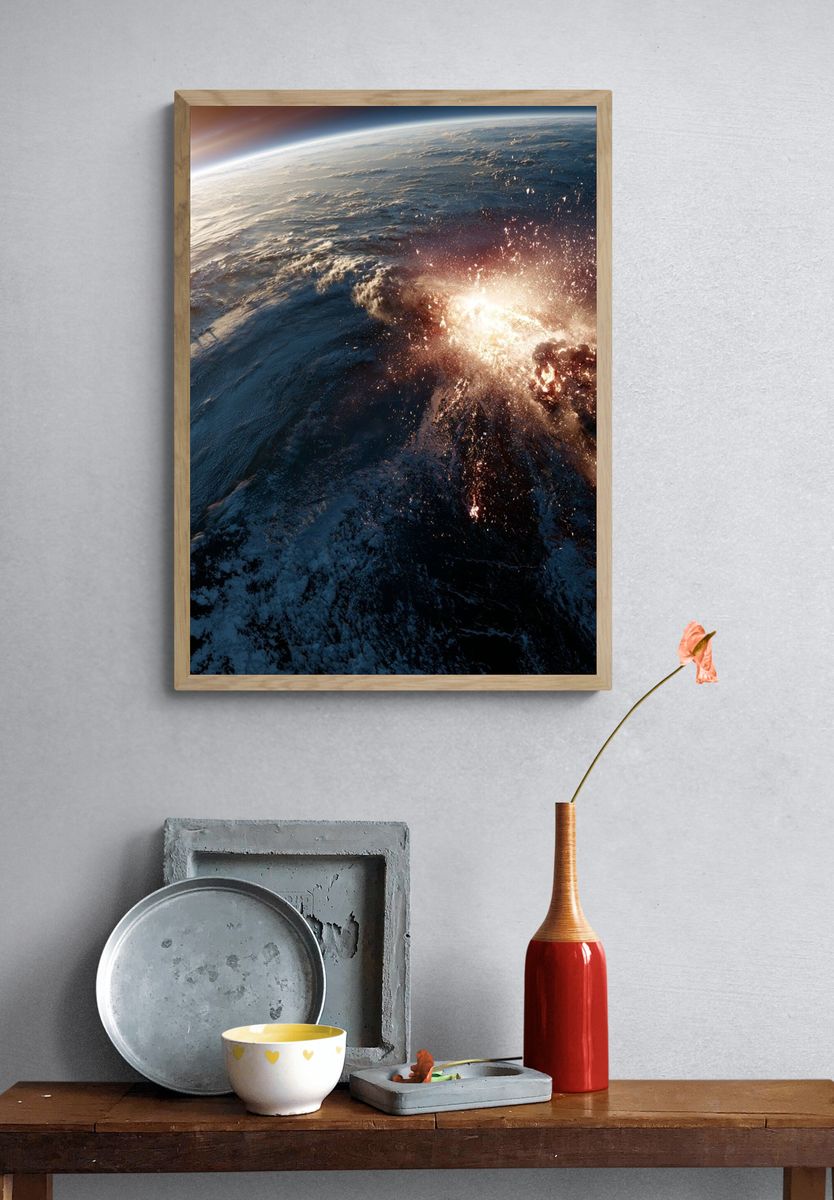 Earth Horizon Explosion Space Print. — room view 3
