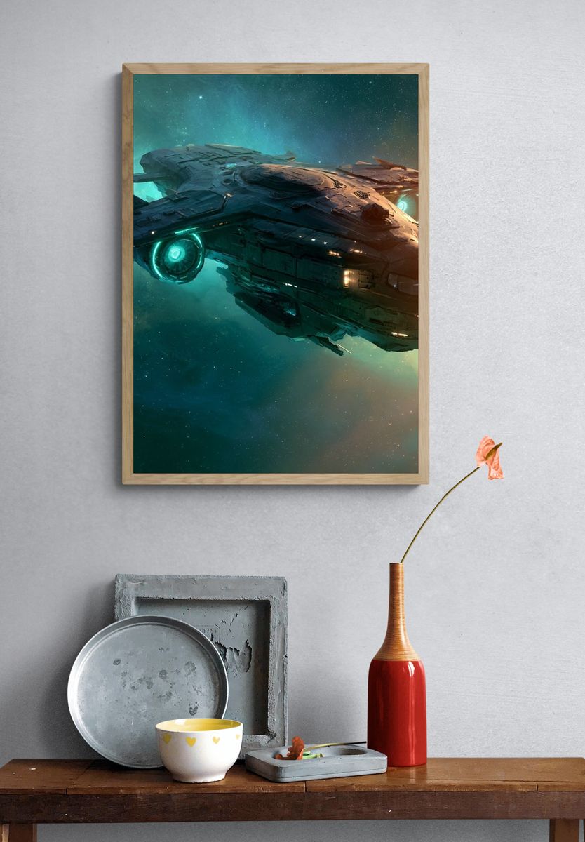 Nebula Starship Digital Art Print. — room view 3