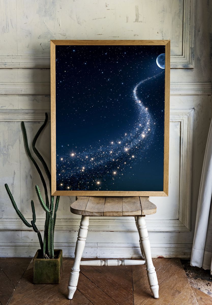 Moonlit Star Trail Space Poster. room preview
