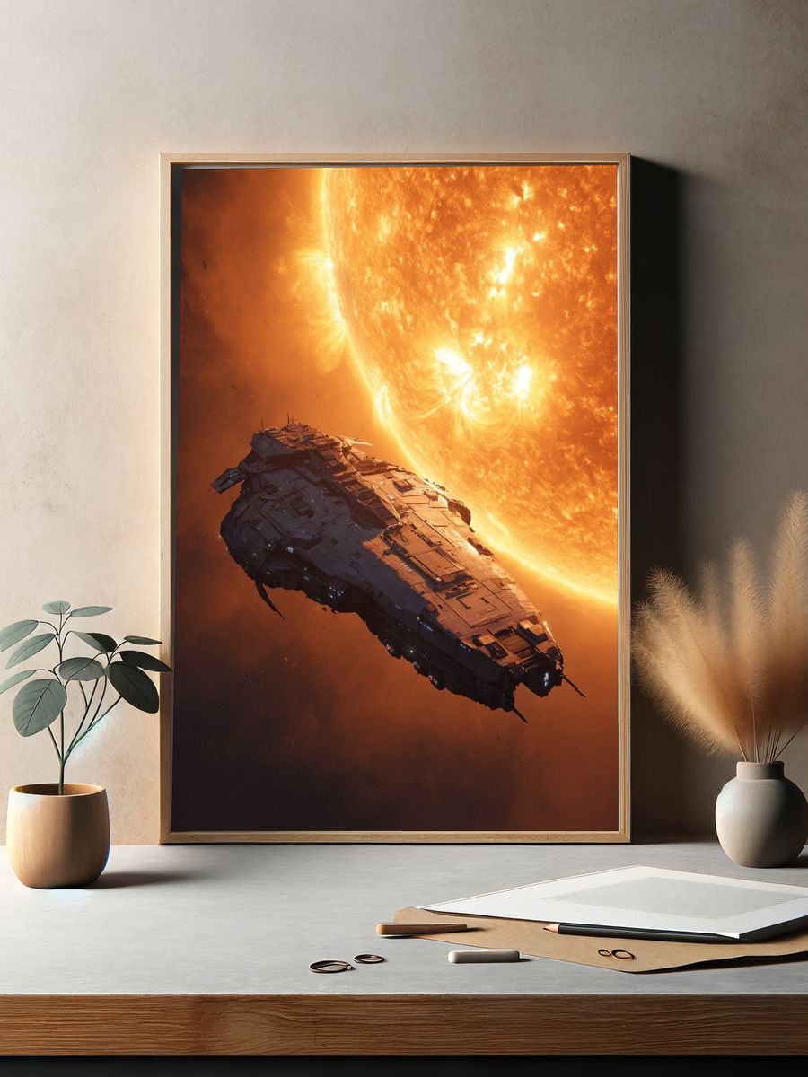 Spaceship Near the Sun — Space Print. — room view 2