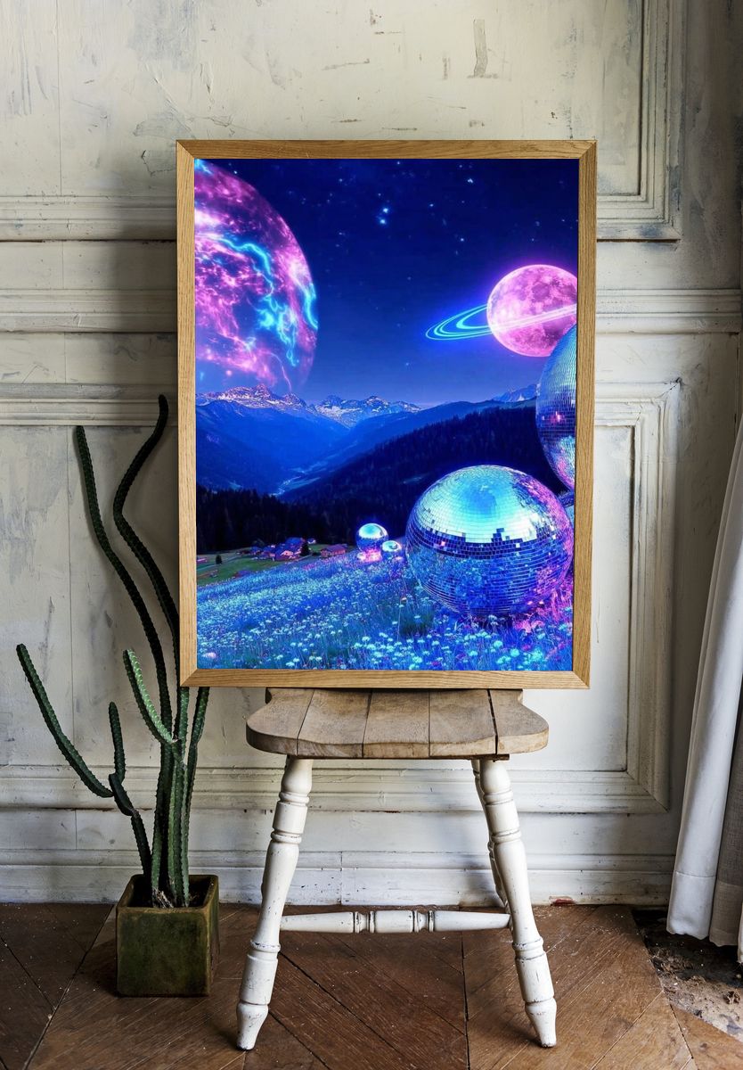 Neon Cosmic Landscape Poster. — room view 1