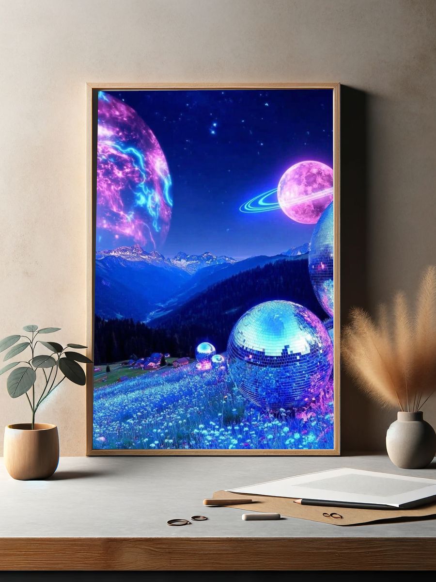 Neon Cosmic Landscape Poster. — room view 2