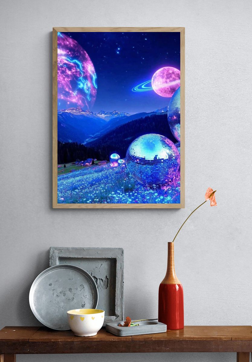 Neon Cosmic Landscape Poster. — room view 3