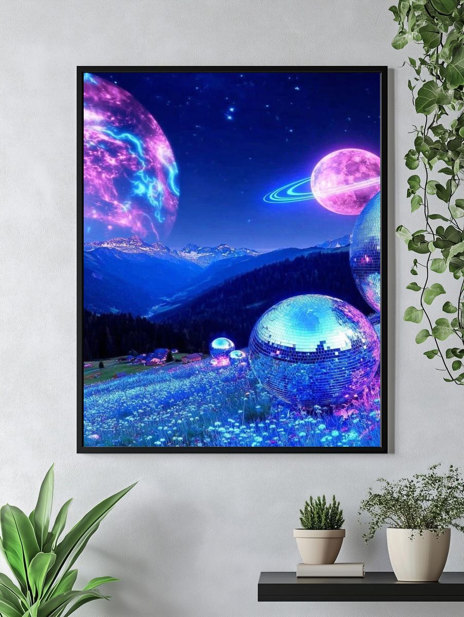 Neon Cosmic Landscape Poster. — room view 4
