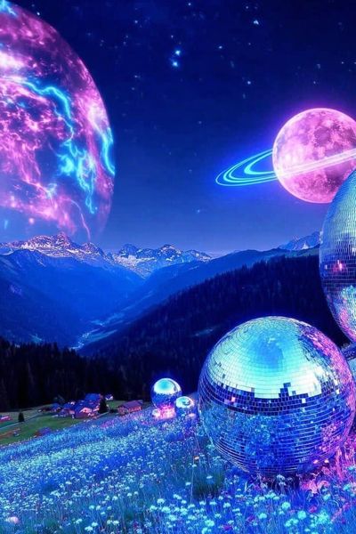 Neon Cosmic Landscape Poster.
