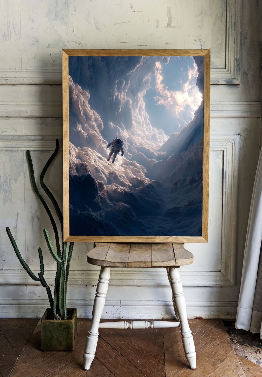 Astronaut in Cloudscape — Space Print. — room view 1