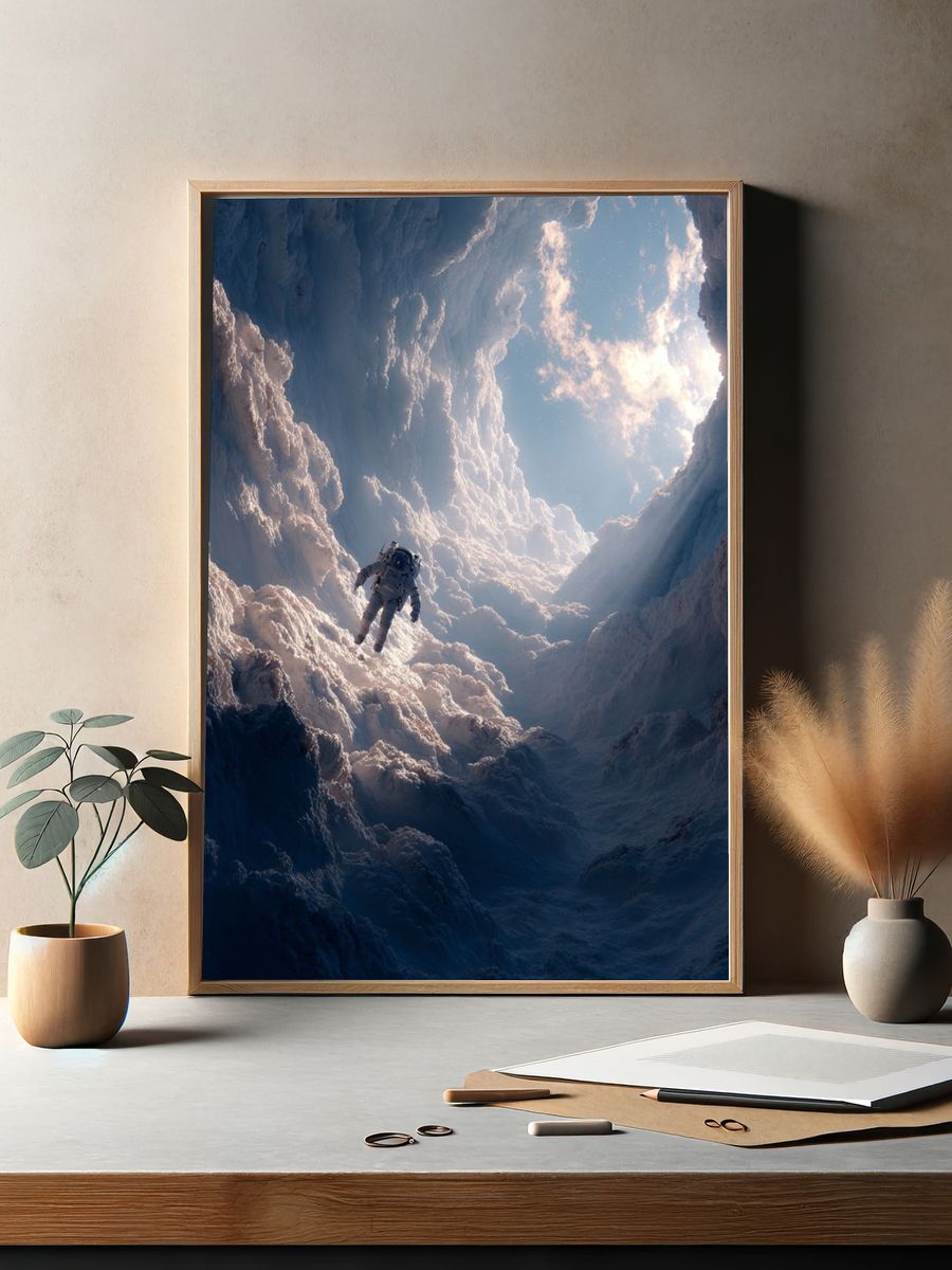 Astronaut in Cloudscape — Space Print. — room view 2