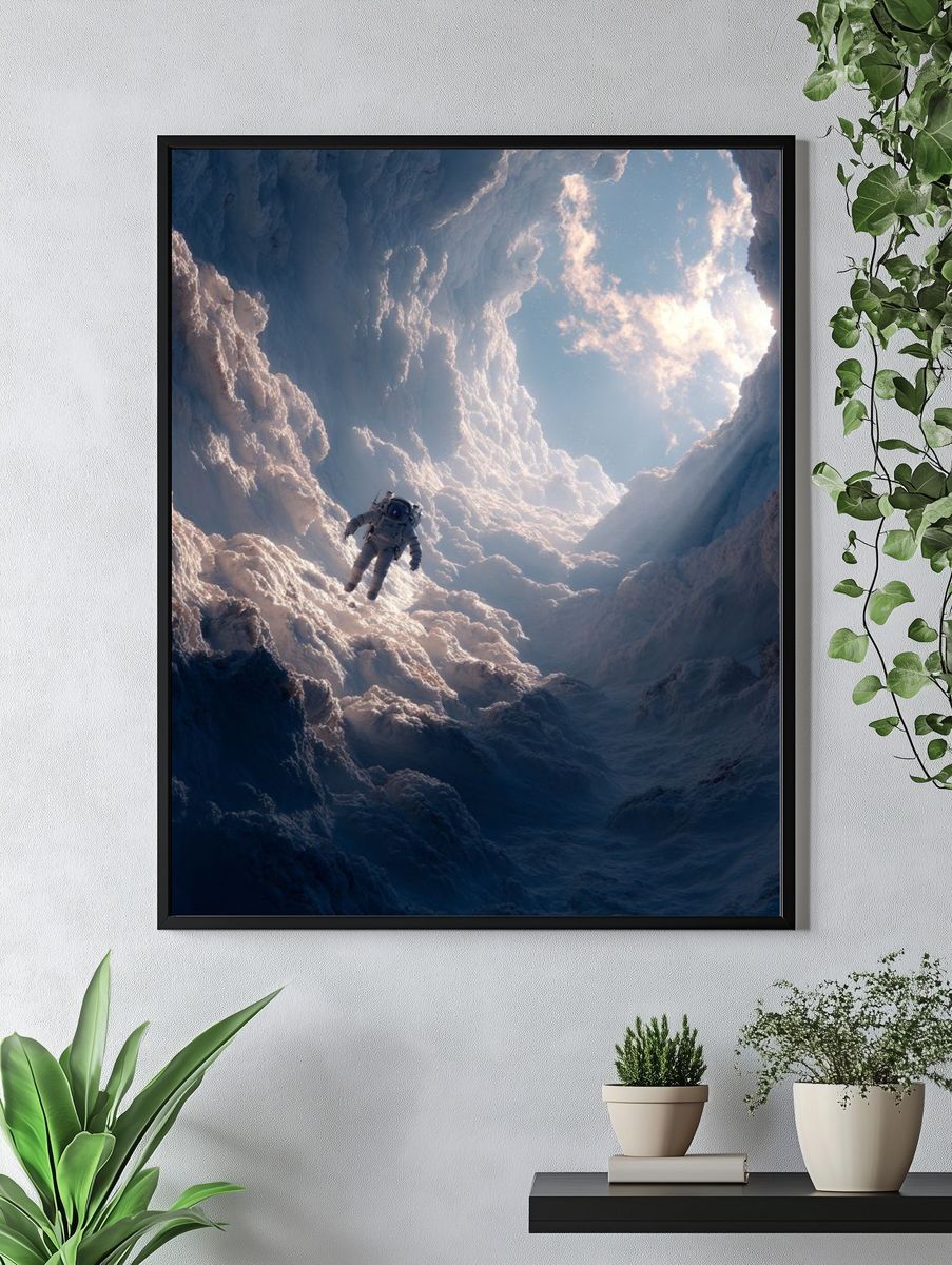 Astronaut in Cloudscape — Space Print. — room view 4