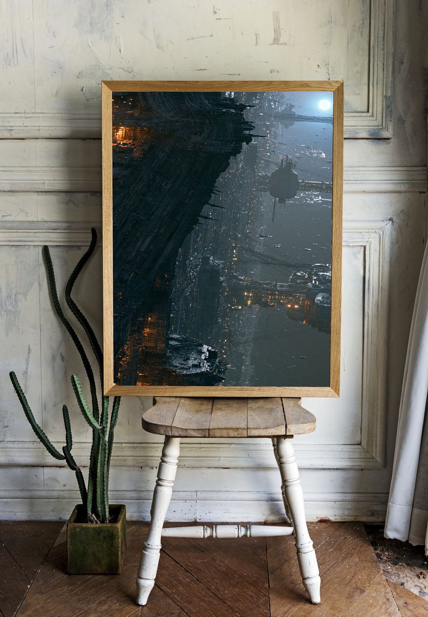 Futuristic Space Cityscape Print. room preview