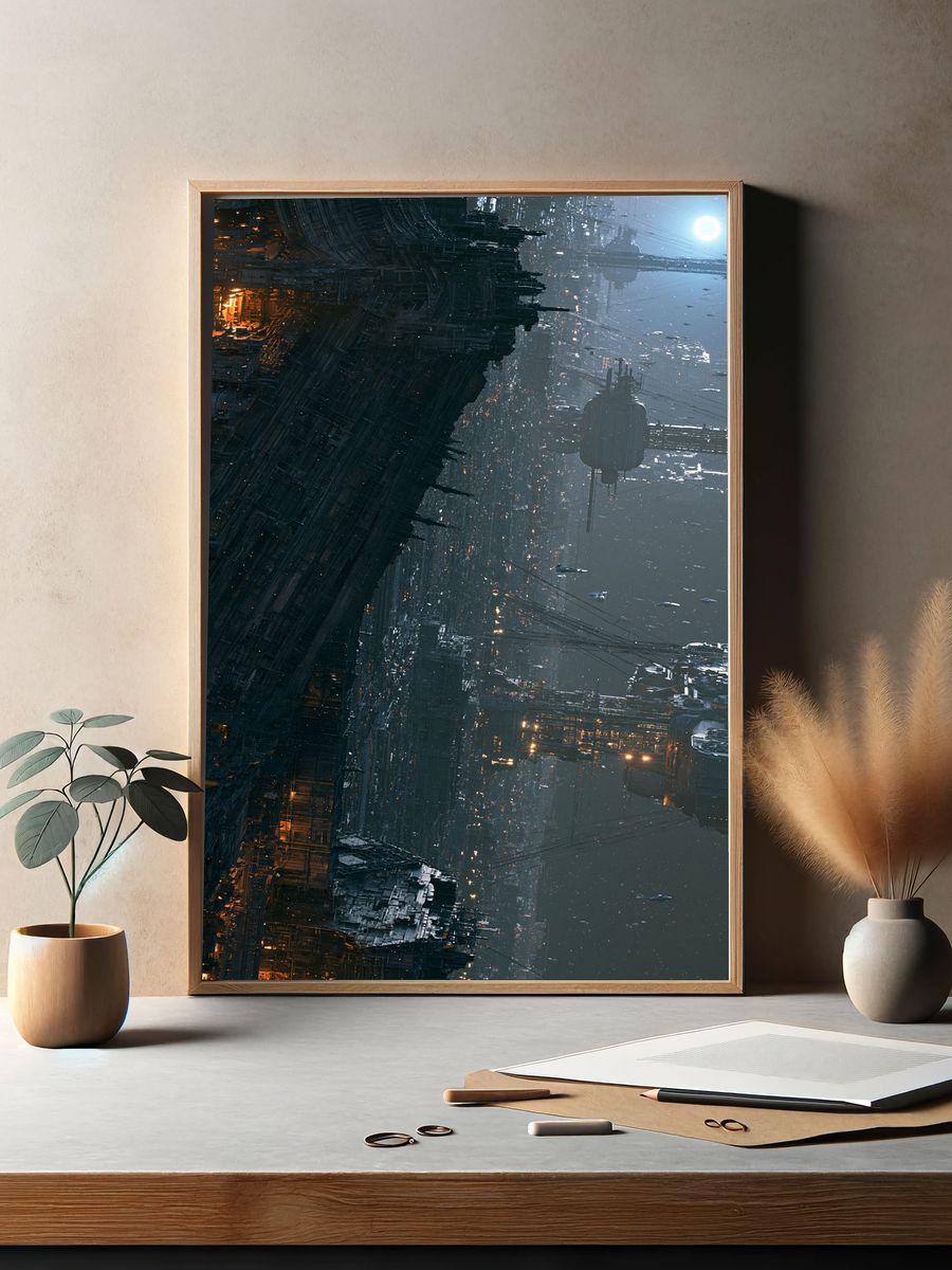 Futuristic Space Cityscape Print. — room view 2