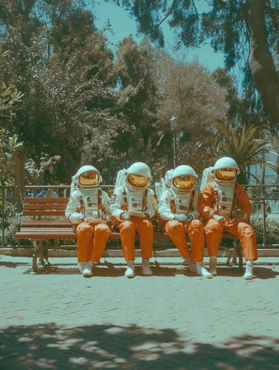 Astronauts in Park — Retro Print