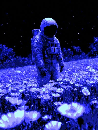 Astronaut in Blue Flowers Poster. poster
