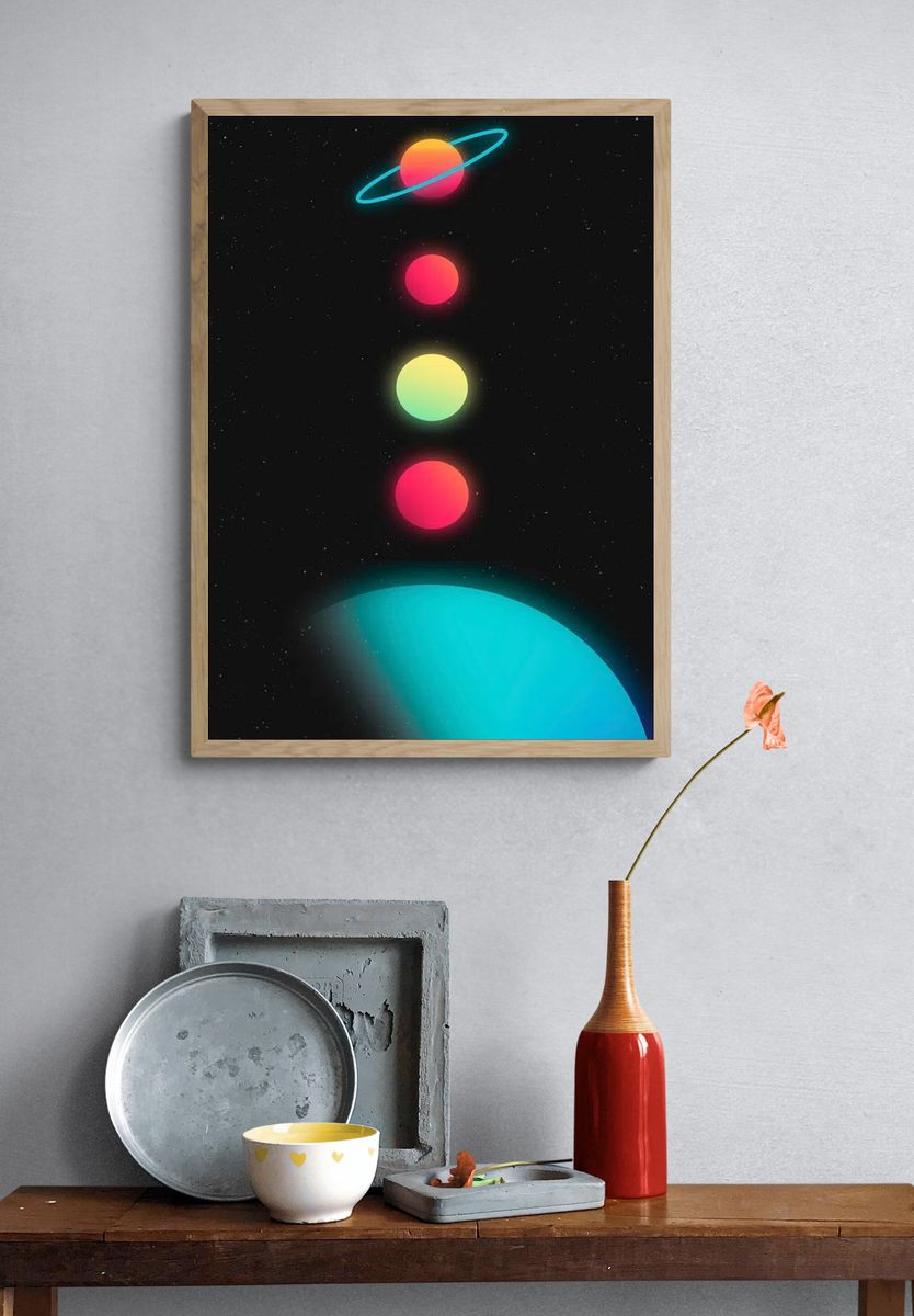 Colorful Planets — Space Print. — room view 3
