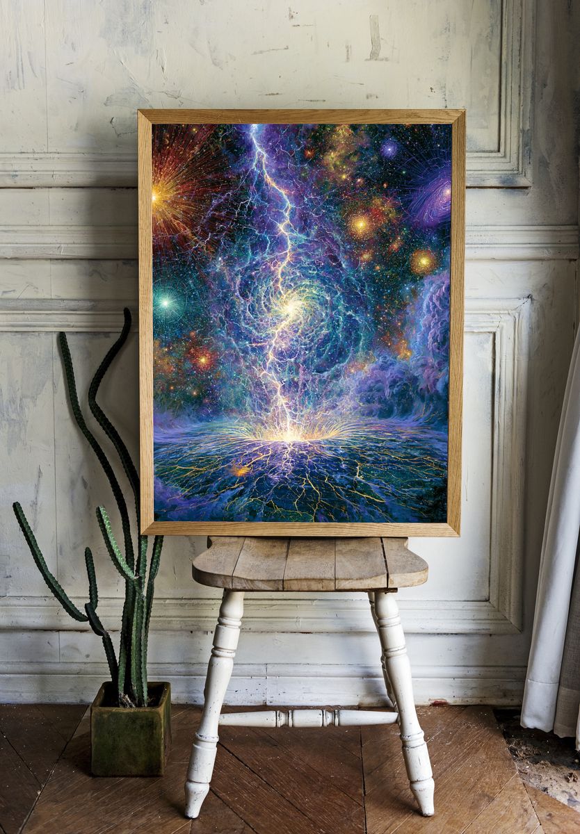 Cosmic Lightning Burst Print. room preview