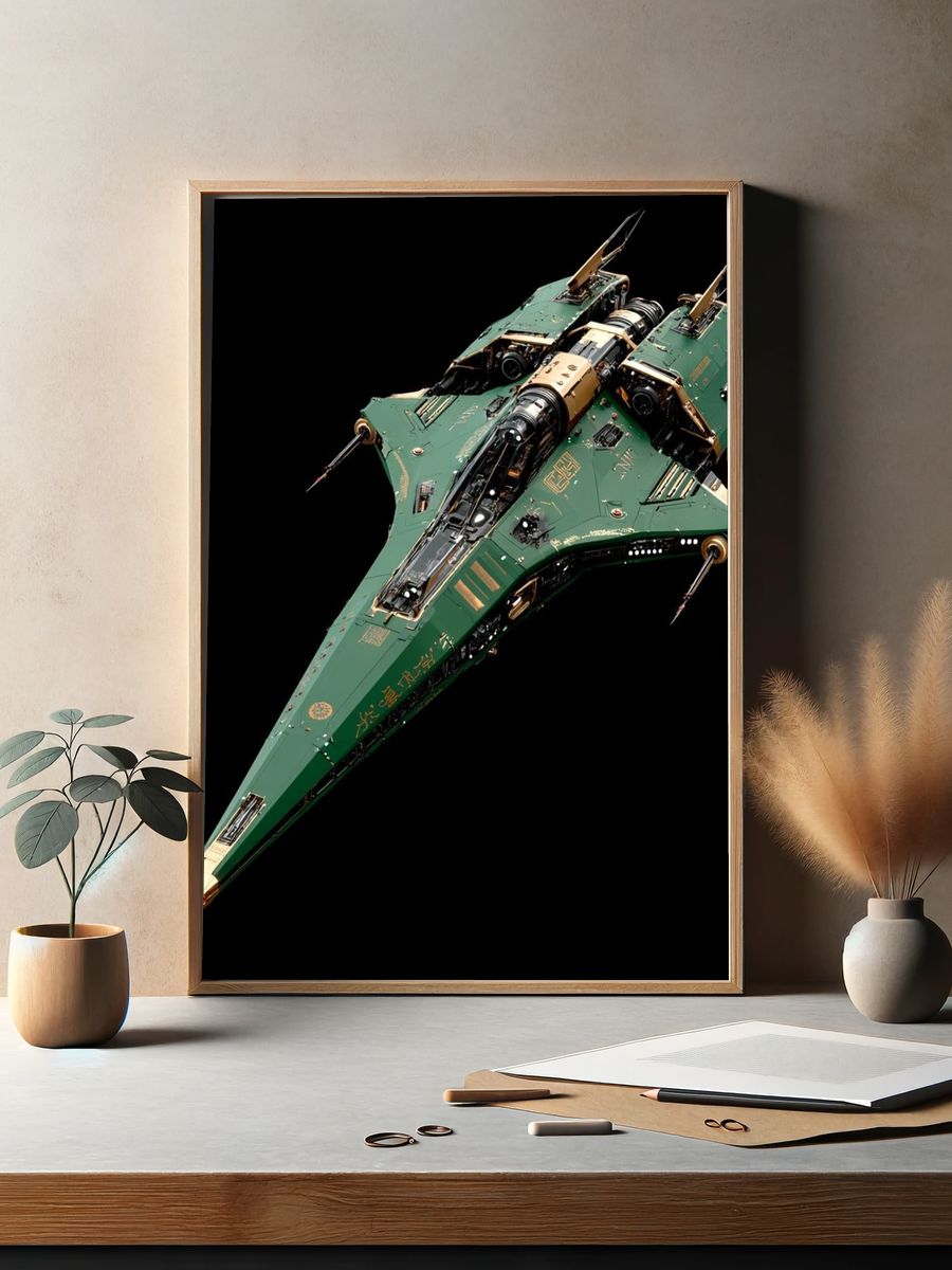 Green Sci-Fi Starfighter Poster. — room view 2