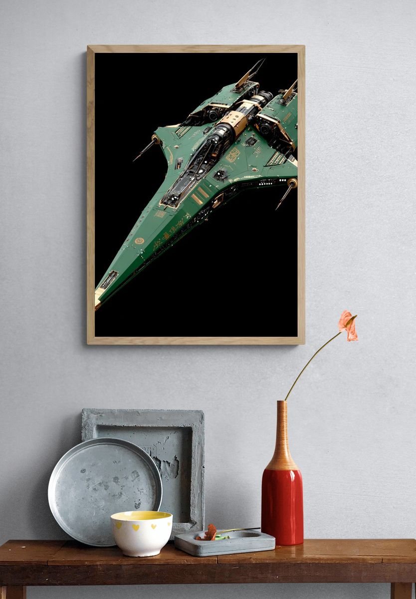 Green Sci-Fi Starfighter Poster. — room view 3