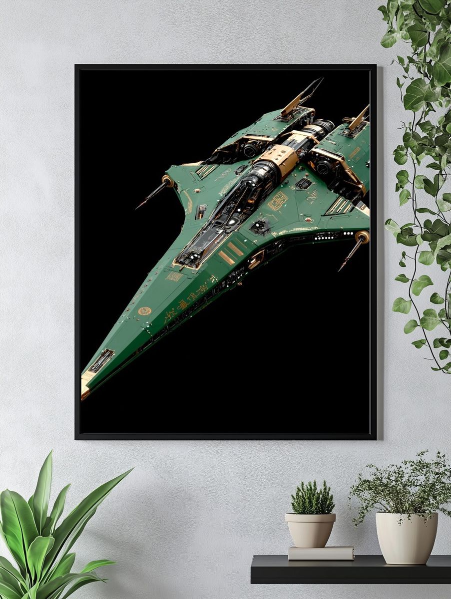 Green Sci-Fi Starfighter Poster. — room view 4