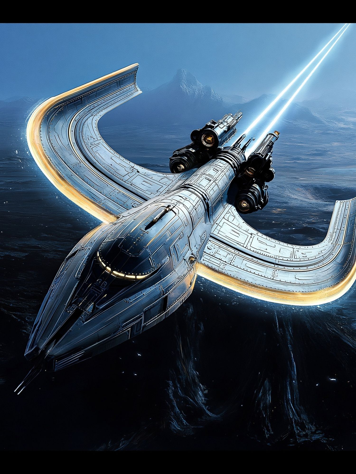 Futuristic Spacecraft Over Ice World Poster. poster detail
