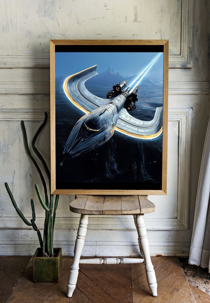 Futuristic Spacecraft Over Ice World Poster. room preview