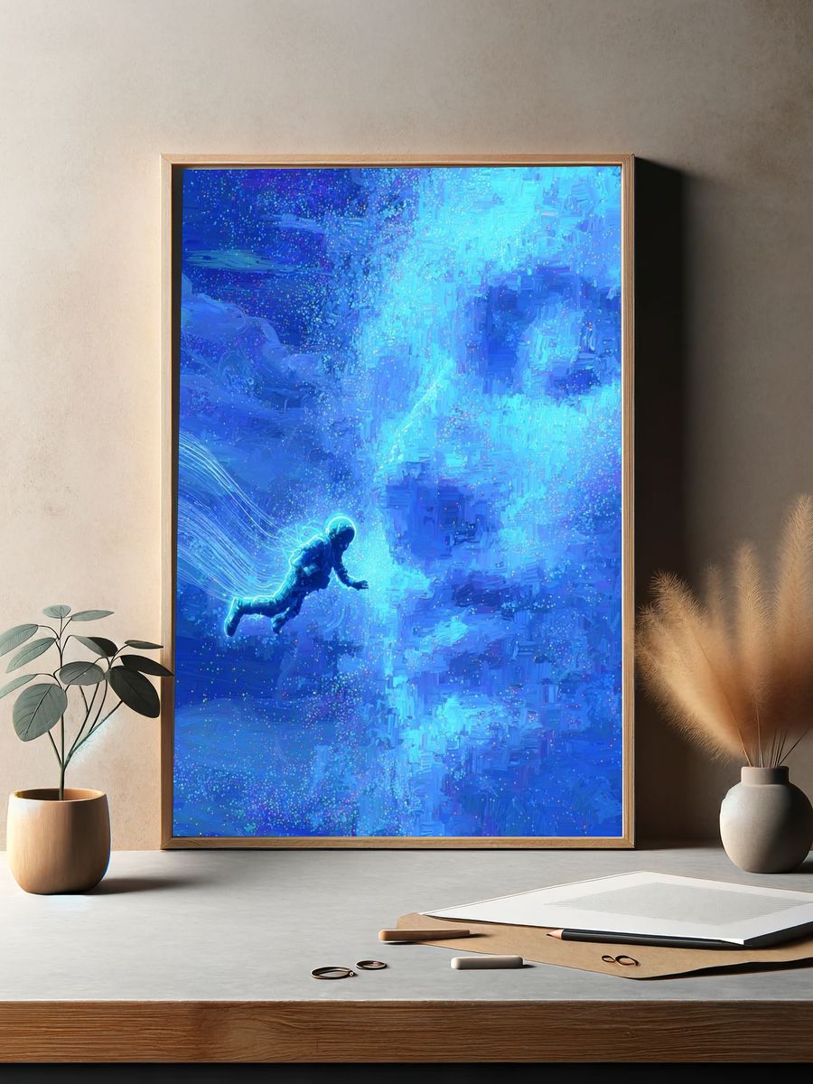 Astronaut in Cosmic Dream — Digital Art Print. — room view 2