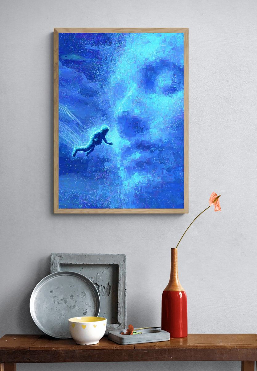 Astronaut in Cosmic Dream — Digital Art Print. — room view 3