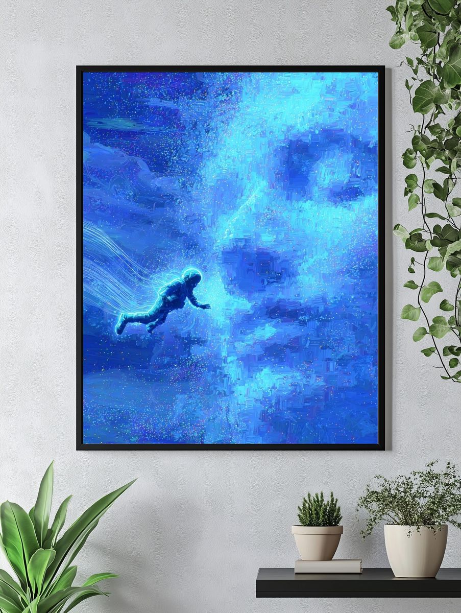 Astronaut in Cosmic Dream — Digital Art Print. — room view 4