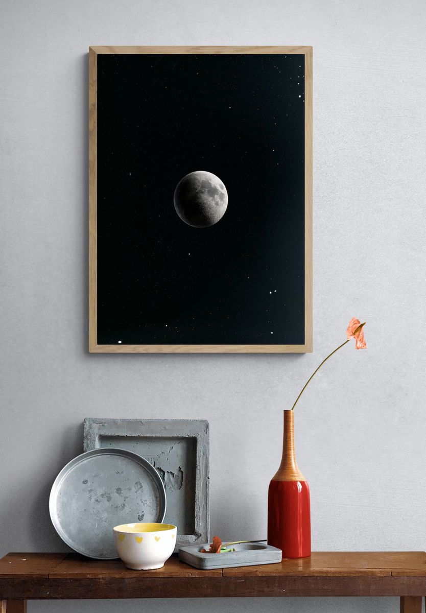 Moon in Starry Space Poster. — room view 3