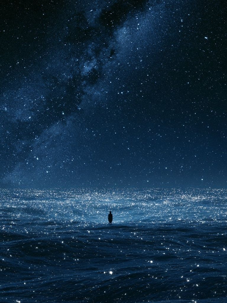 Starry Ocean Nightscape Print. poster — space art