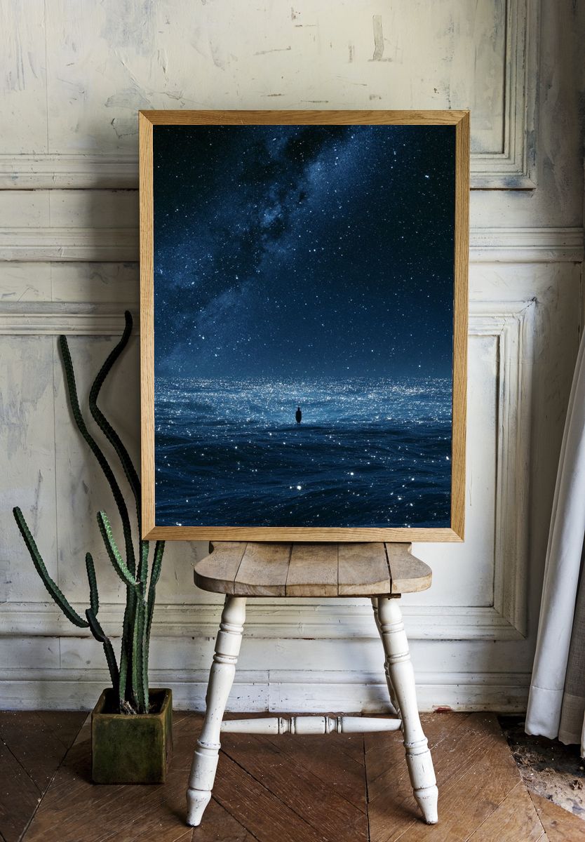 Starry Ocean Nightscape Print. room preview