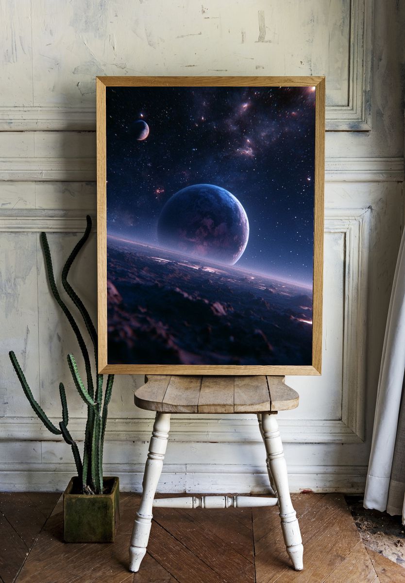 Cosmic Planetary Horizon Print. — room view 1