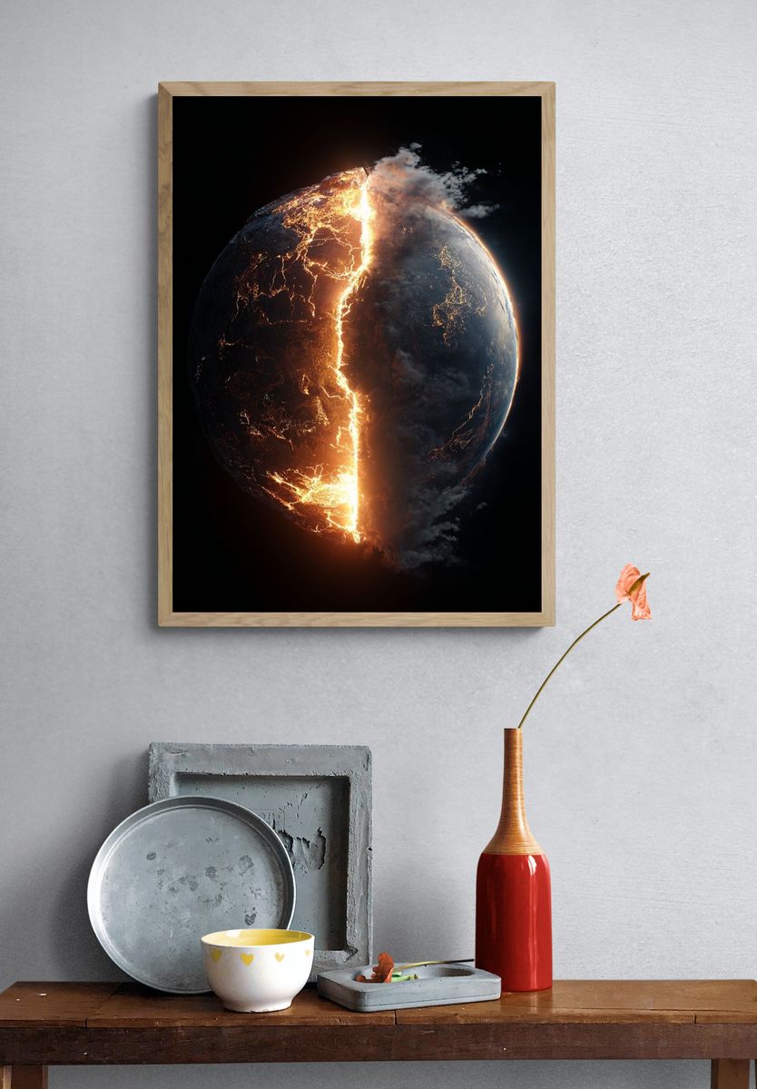 Erupting Planet — Space Print. — room view 3