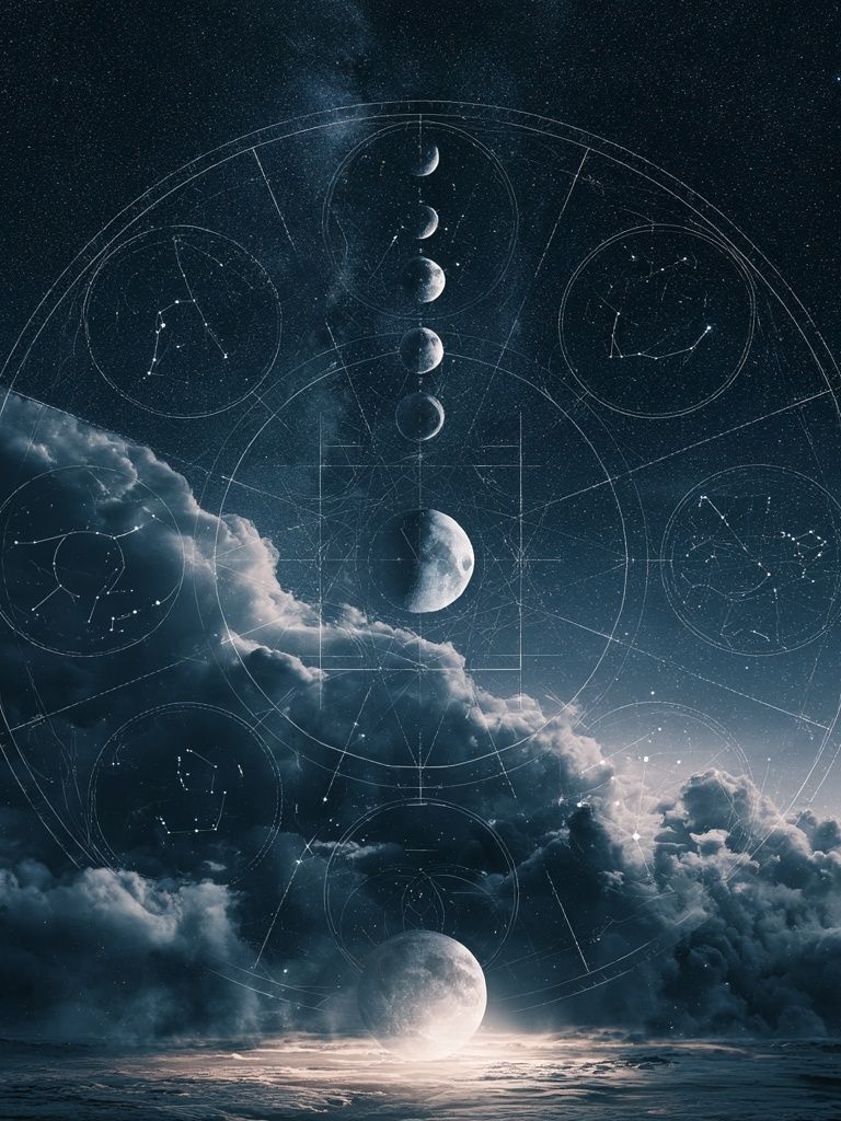 Celestial Moon Phases Space Print. poster detail