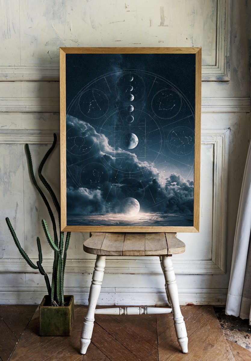 Celestial Moon Phases Space Print. — room view 1