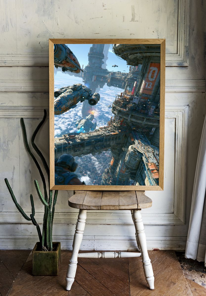 Futuristic Space Cityscape Poster. room preview