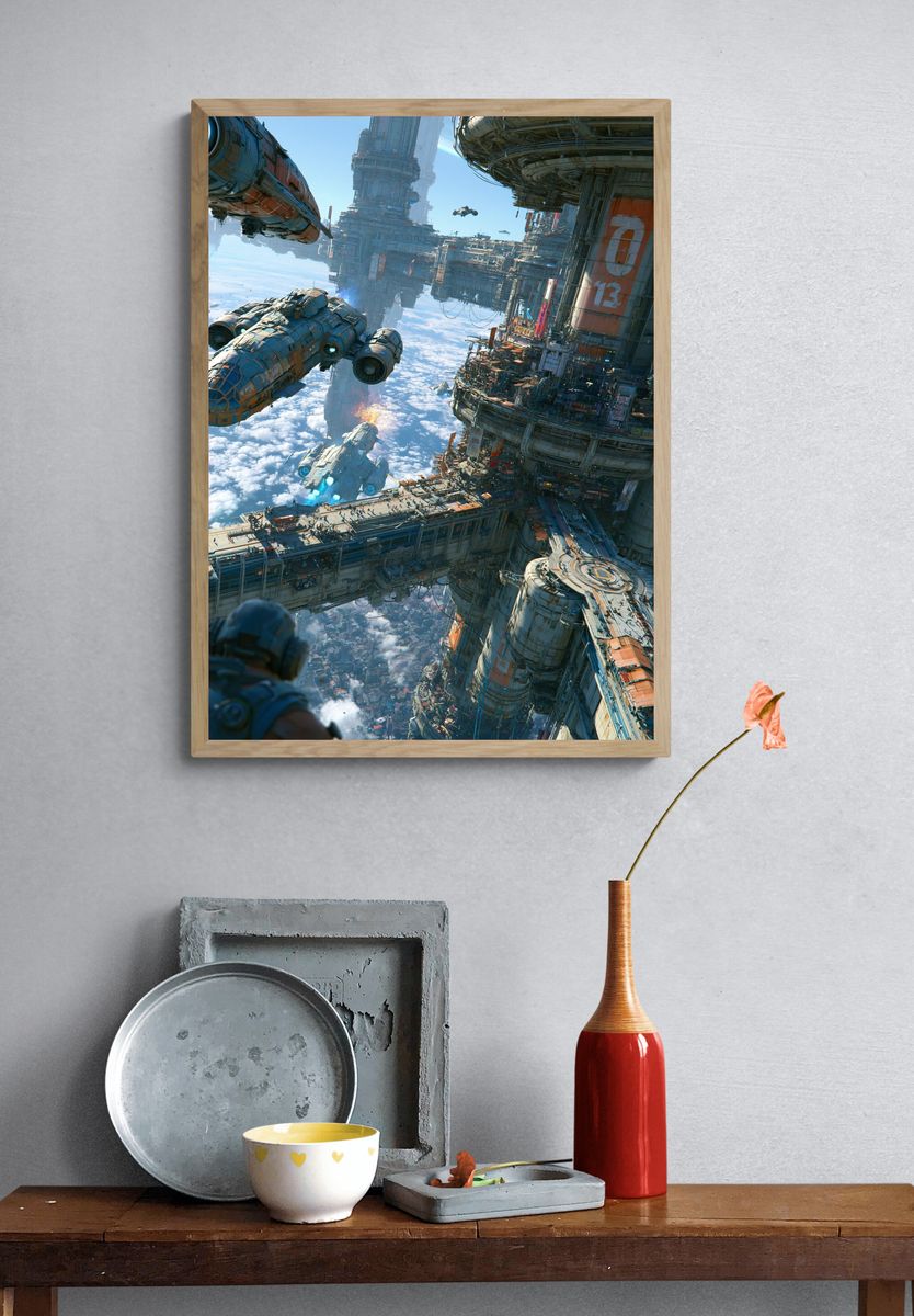 Futuristic Space Cityscape Poster. — room view 3