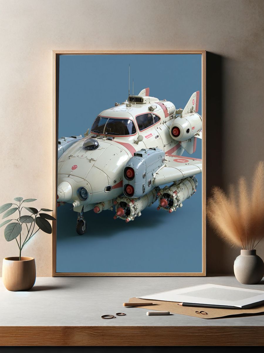 Retro Sci-Fi Aircraft Print. — room view 2