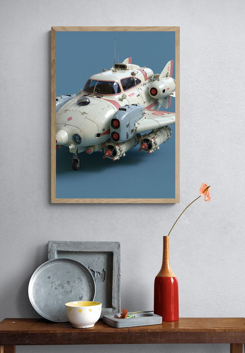 Retro Sci-Fi Aircraft Print. — room view 3